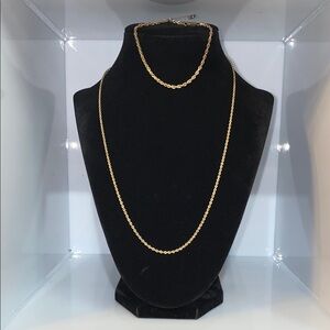 Elegant 10K Solid Gold Rope Necklace Set